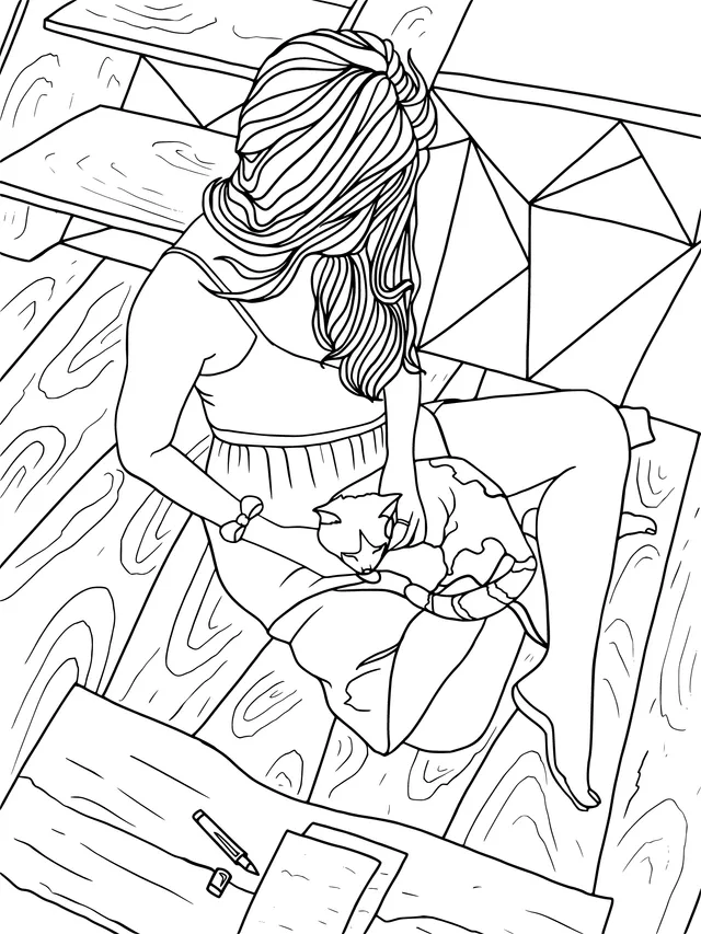 A Woman's Cozy Time with a Cat