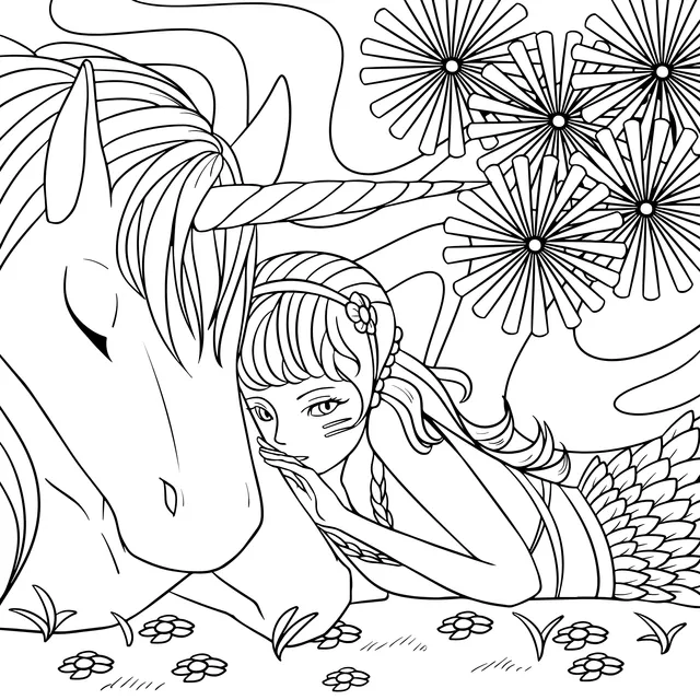 A Warm Moment between a Girl and a Unicorn