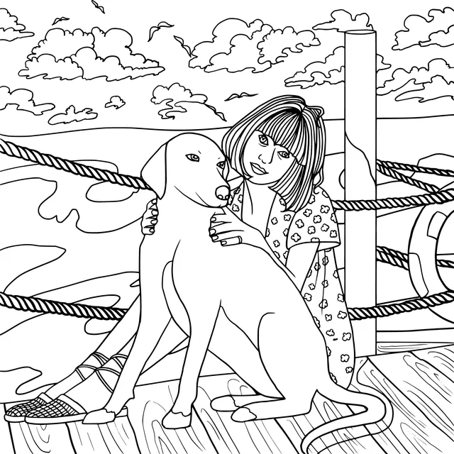 A Heart - warming Moment of a Girl and Her Dog at the Dock