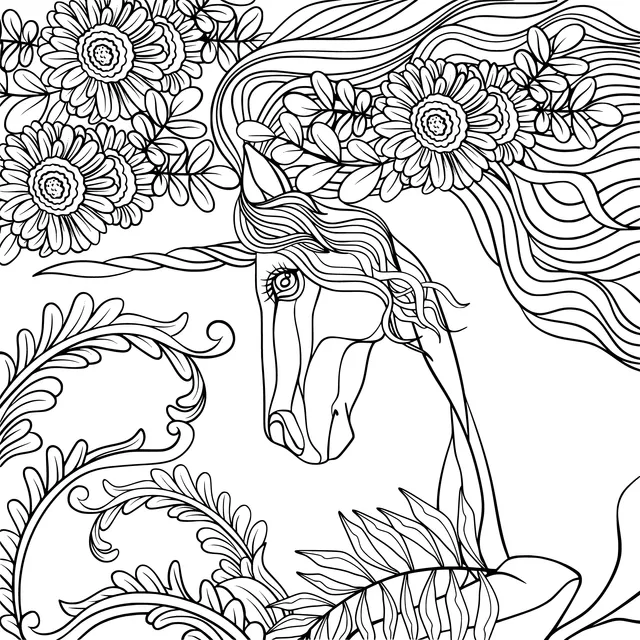 Unicorn Surrounded by Flowers