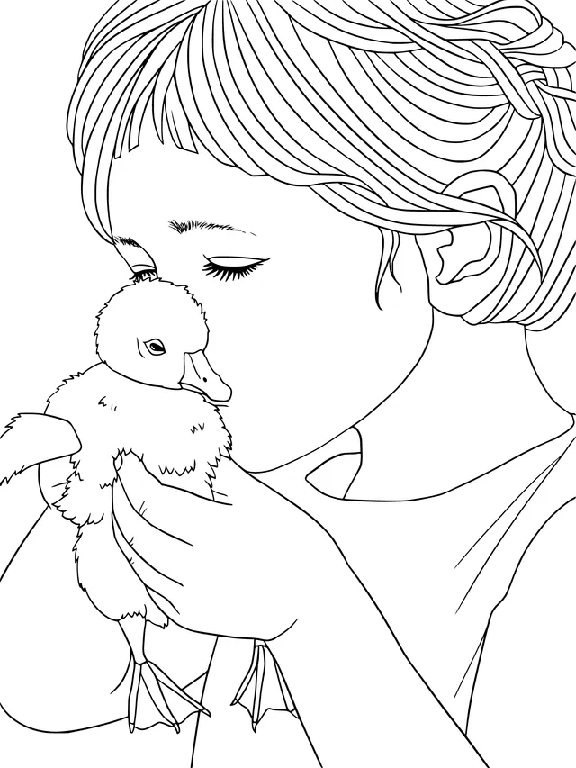 Girl kissing a duckling