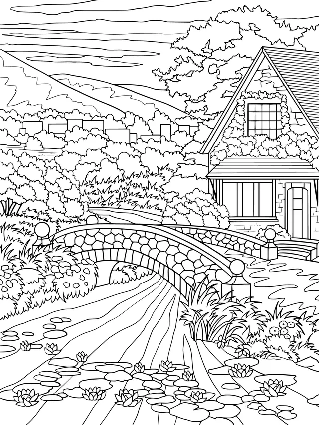 Beautiful Scenery of a Cottage by the Riverside in the Countryside