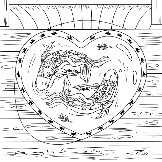 Koi fish in a heart - shaped plate
