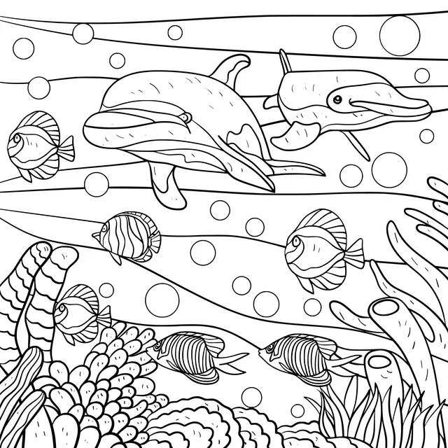Dolphins and Fishes in the Ocean