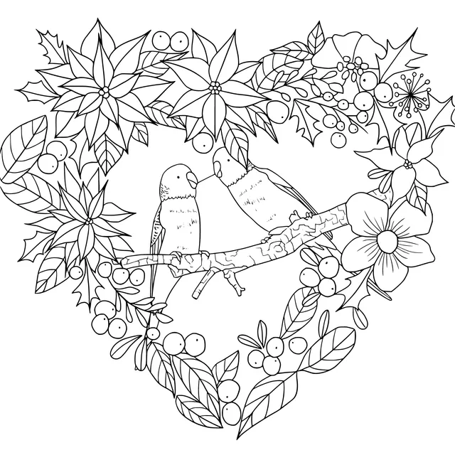 Lovebirds in a Heart - shaped Wreath