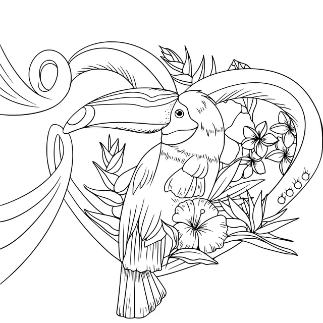 Toucan and Floral Heart Design