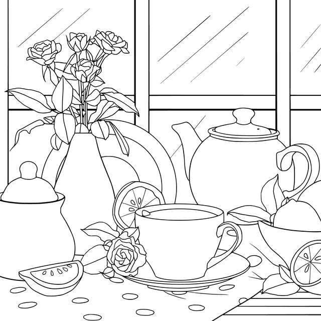 Afternoon tea scene by the window