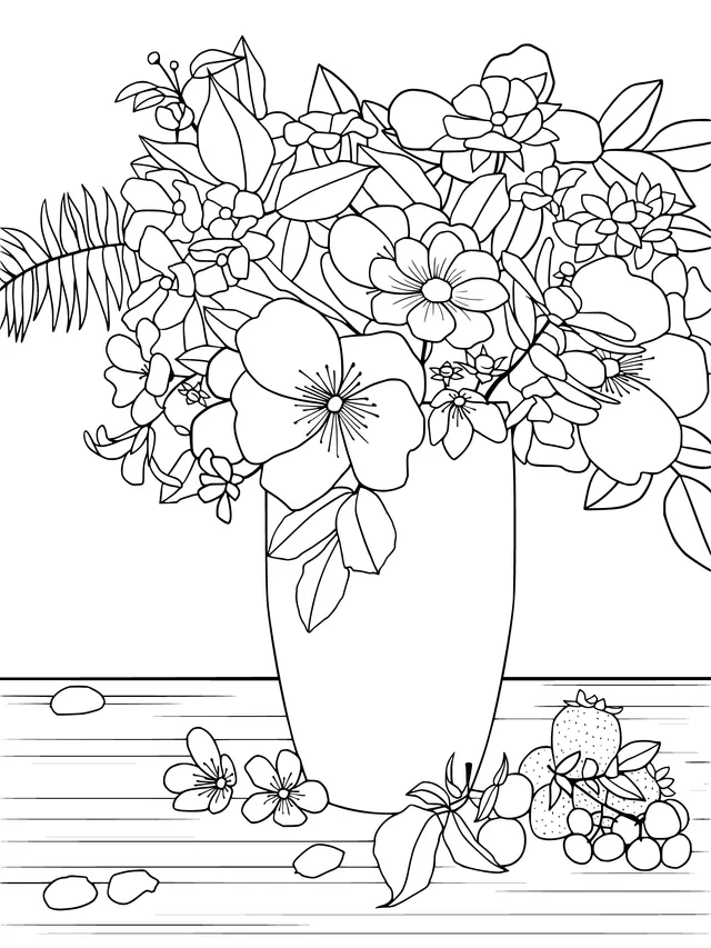 Colorful Flowers and Berries in a Vase