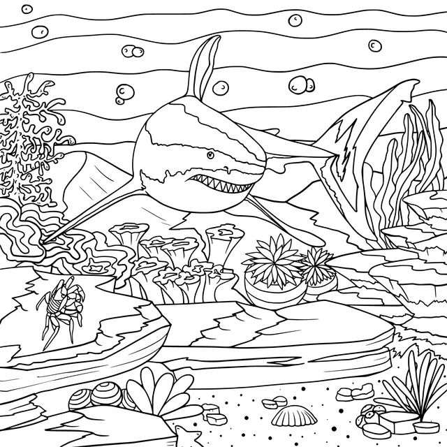 Shark and corals in the ocean