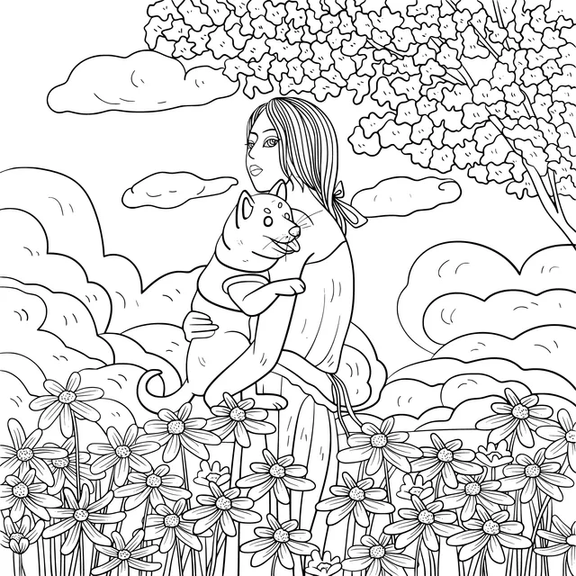 A Girl and Her Shiba Inu in Springtime