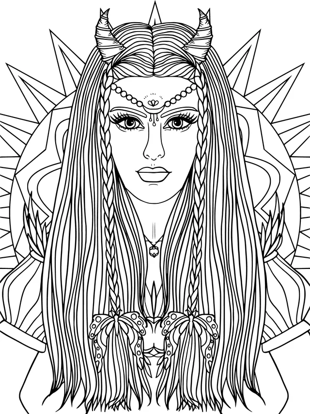 Woman with Fantasy - Purple Hair and Horns