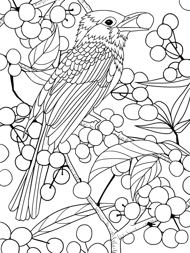 Bird pecking at red fruits