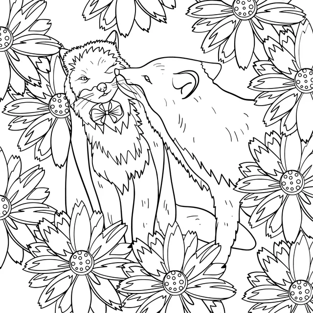 Affectionate Foxes in the Flower - bed