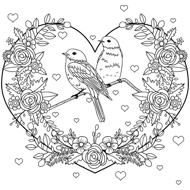 Lovebird Bluebirds in a Heart - shaped Wreath