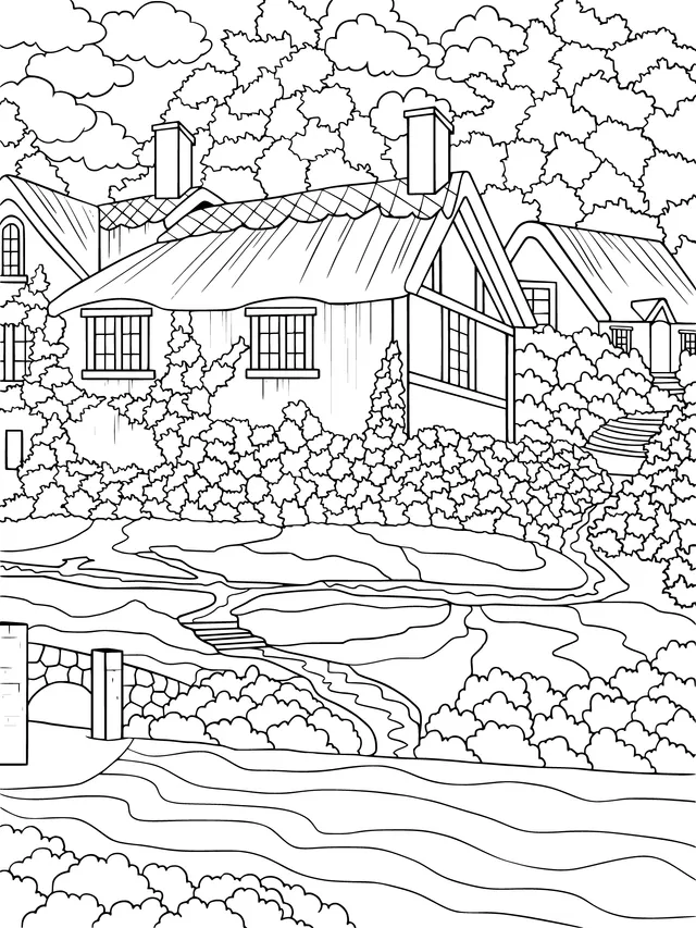 Scenery of Cottages by the River