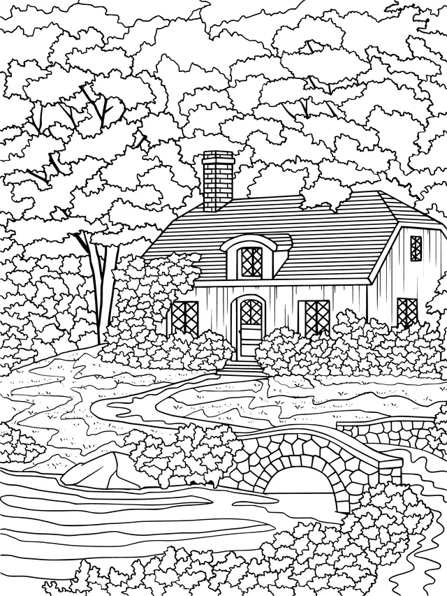 Cottage by the Stream in Autumn