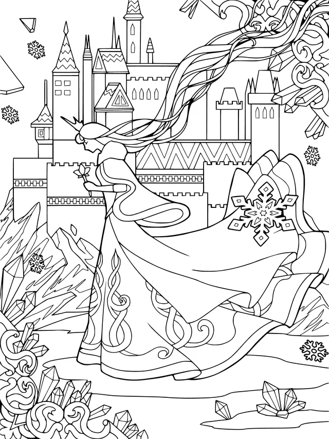 The Long - Haired Princess in Front of the Ice Castle