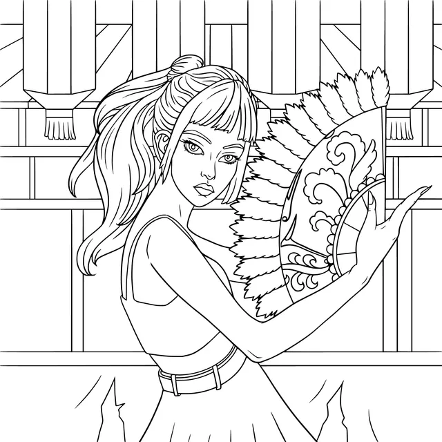 Mysterious Woman Holding a Fan