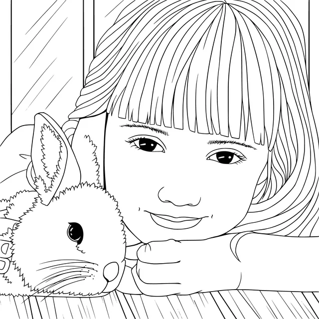A Sweet Moment between a Girl and a Rabbit