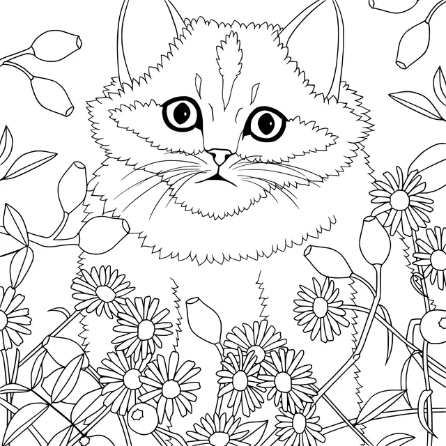 Cat in the Flower Bed