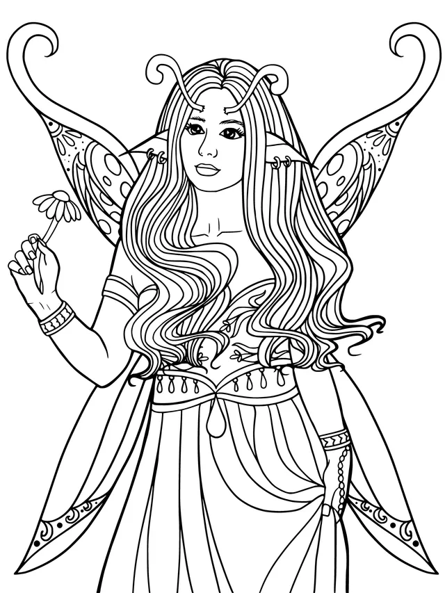 Green - dressed Fairy Holding a Flower