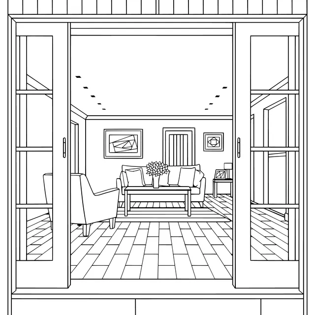 View of the living room through French doors