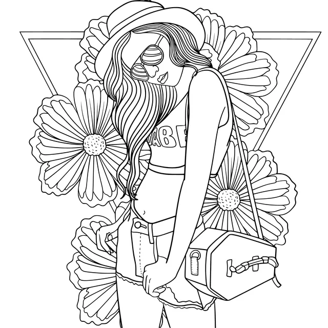 Fashionable Girl and Flowers