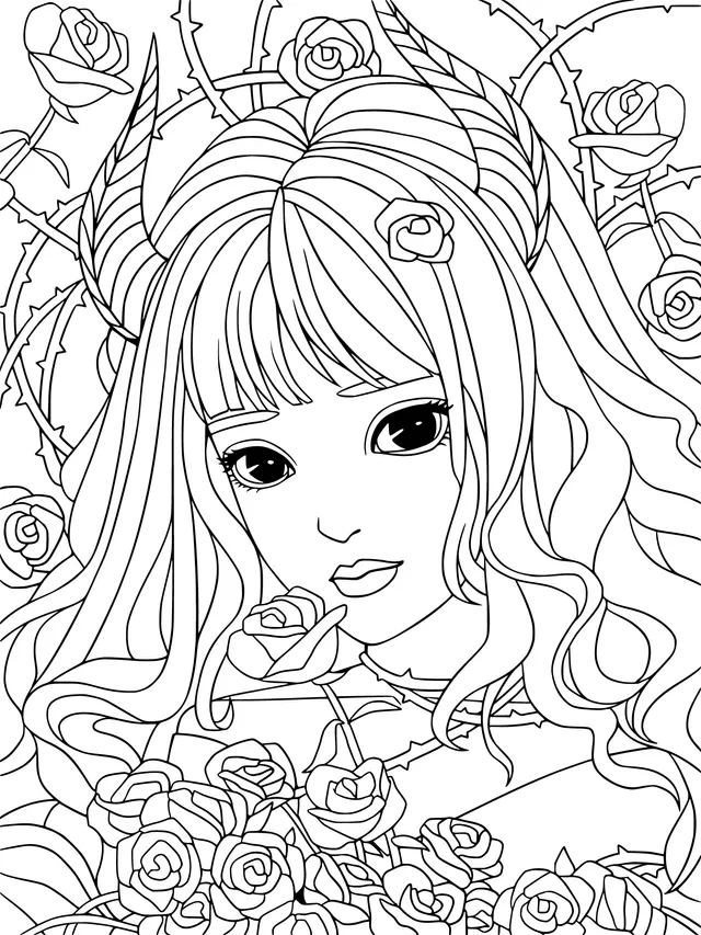 Demon Girl Surrounded by Roses