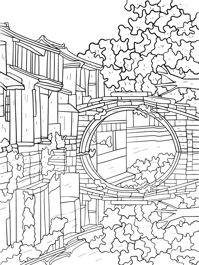 Ancient Bridge with Blooming Flowers