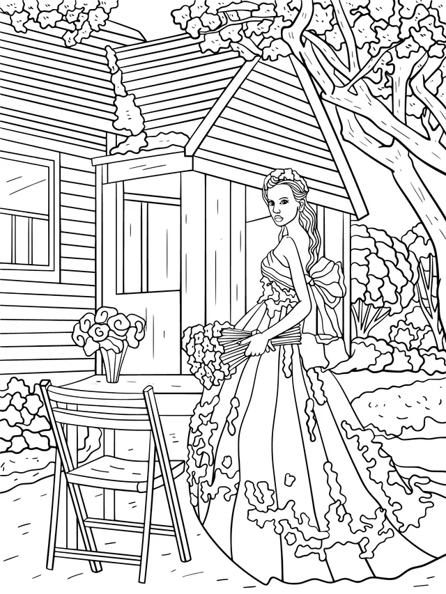 A Woman in Gorgeous Attire in the Garden