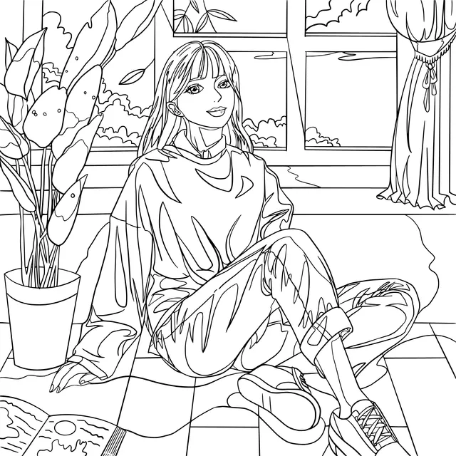 Woman Sitting Leisurely by the Window