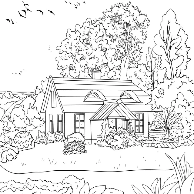 A Cozy Cottage Surrounded by Green Trees