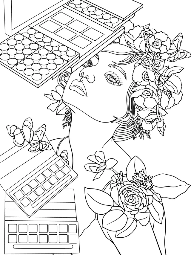 Woman adorned with makeup and flower decorations