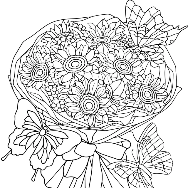 Sunflower Bouquet Surrounded by Butterflies