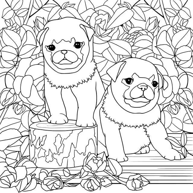 Pug puppies in a flower丛