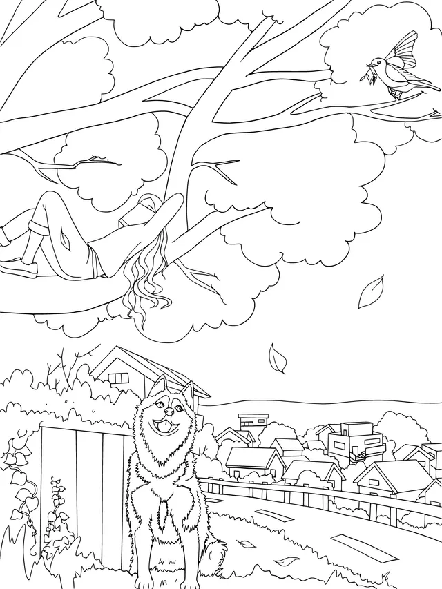 A Girl and a Dog Resting under a Tree