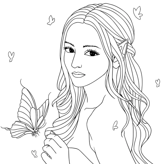 Blonde Elf and Butterflies