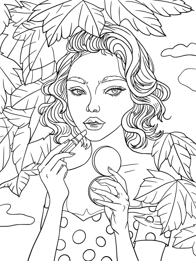 Make - up Moment among Green Leaves