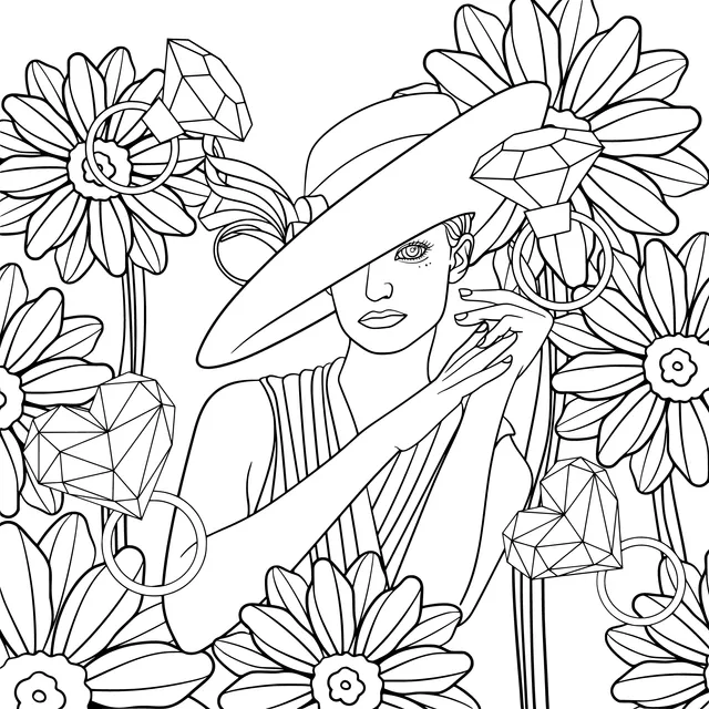 Fashionable Lady among Flowers
