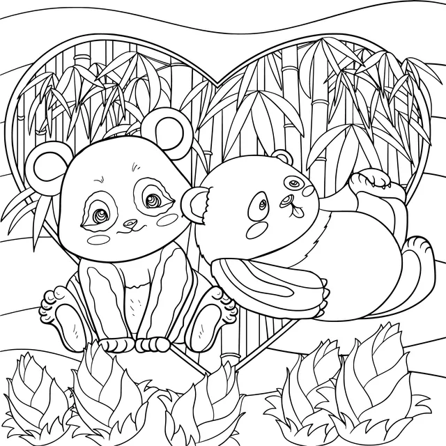 Pandas in a Heart - shaped Bamboo Grove