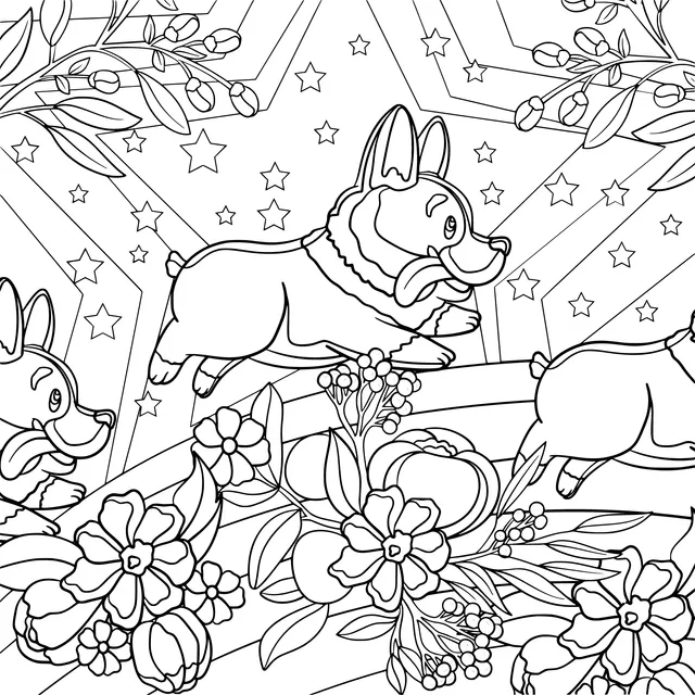 Joyful Corgis Running and Colorful Flowers