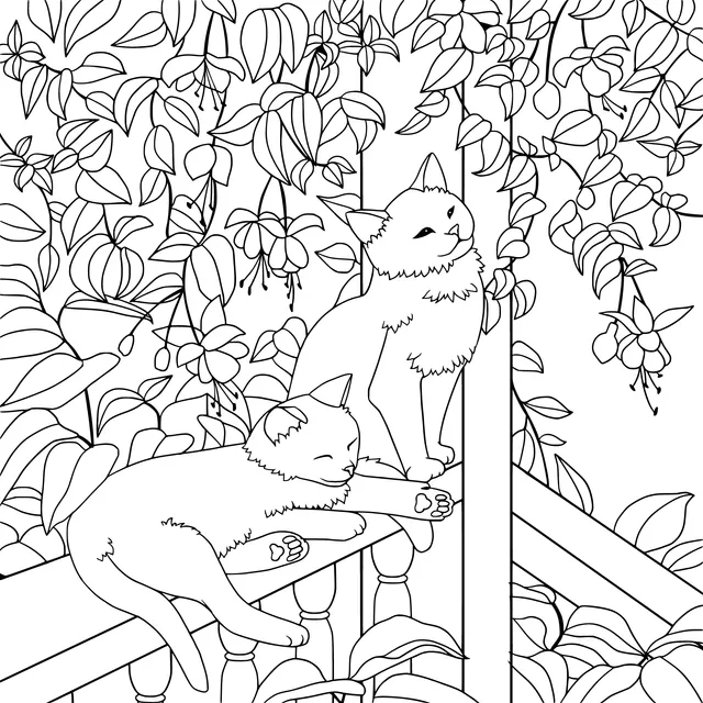 Two Cats beside the Flowers