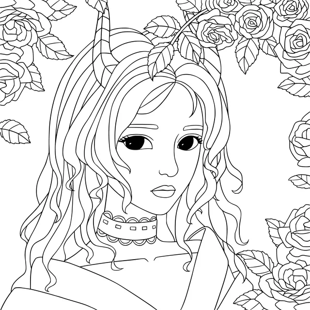 Succubus Girl Surrounded by Roses