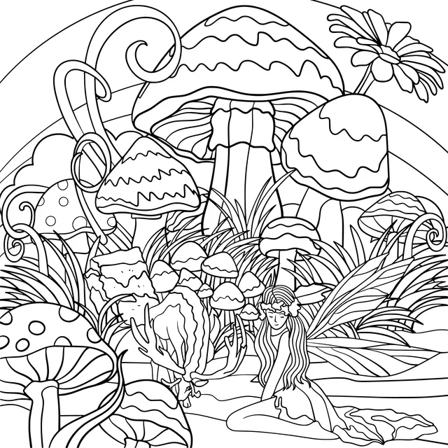 Fairy in the Magical Mushroom Garden