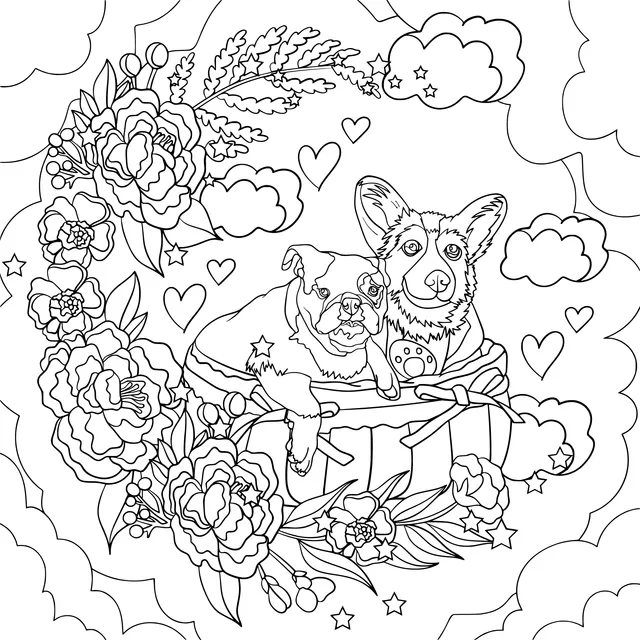 Two Adorable Dogs in a Sweet Flower Basket