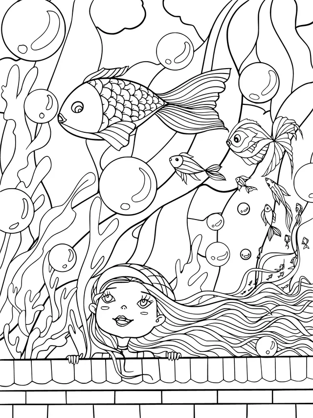 A Girl and Colorful Fish in an Underwater Wonder