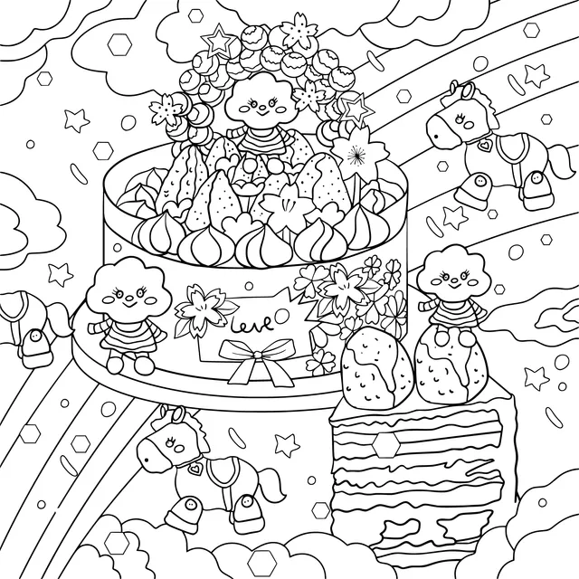 Dreamy Cartoon Cake and Little Animals