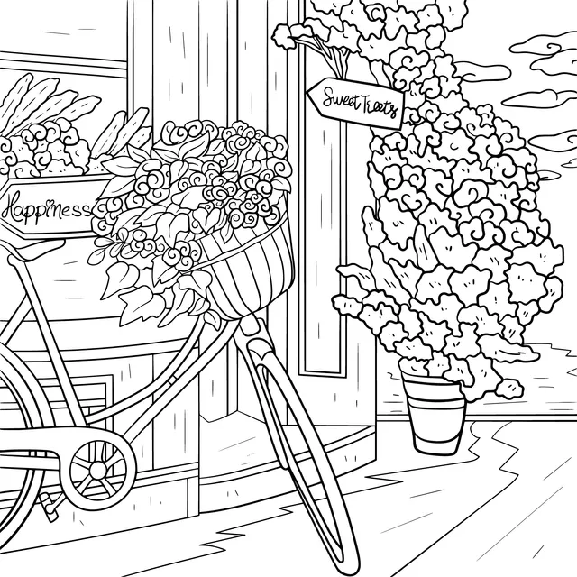Colorful Bicycle and Flowers Outside a Flower Shop