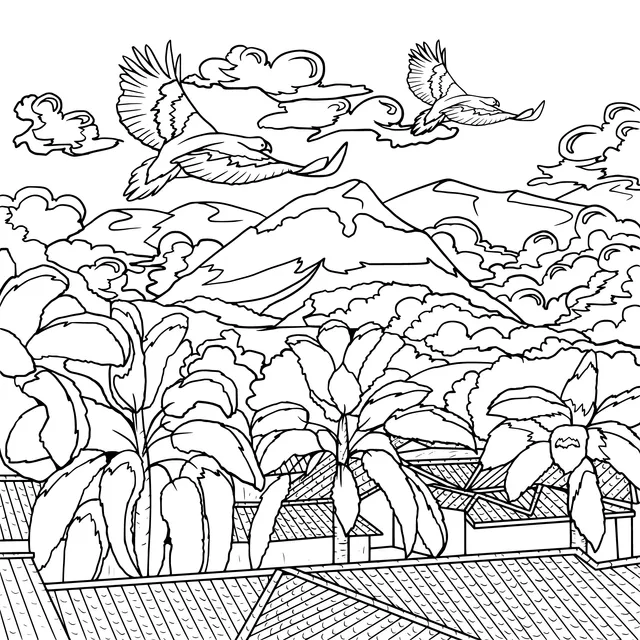 Eagles Soaring Above Mountains, Forests and Roofs