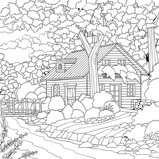 Beautiful Scenery of a Wooden House by the River
